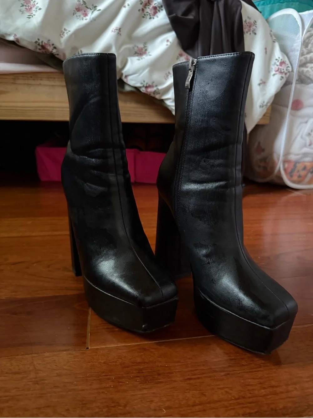 Black Platform Block Heel Ankle Boots